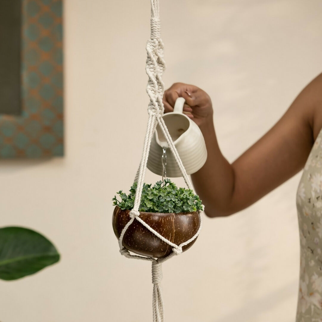 shell macrame plant hanger Thenga Coconut Shell Macrame Plant Hanger & Pot