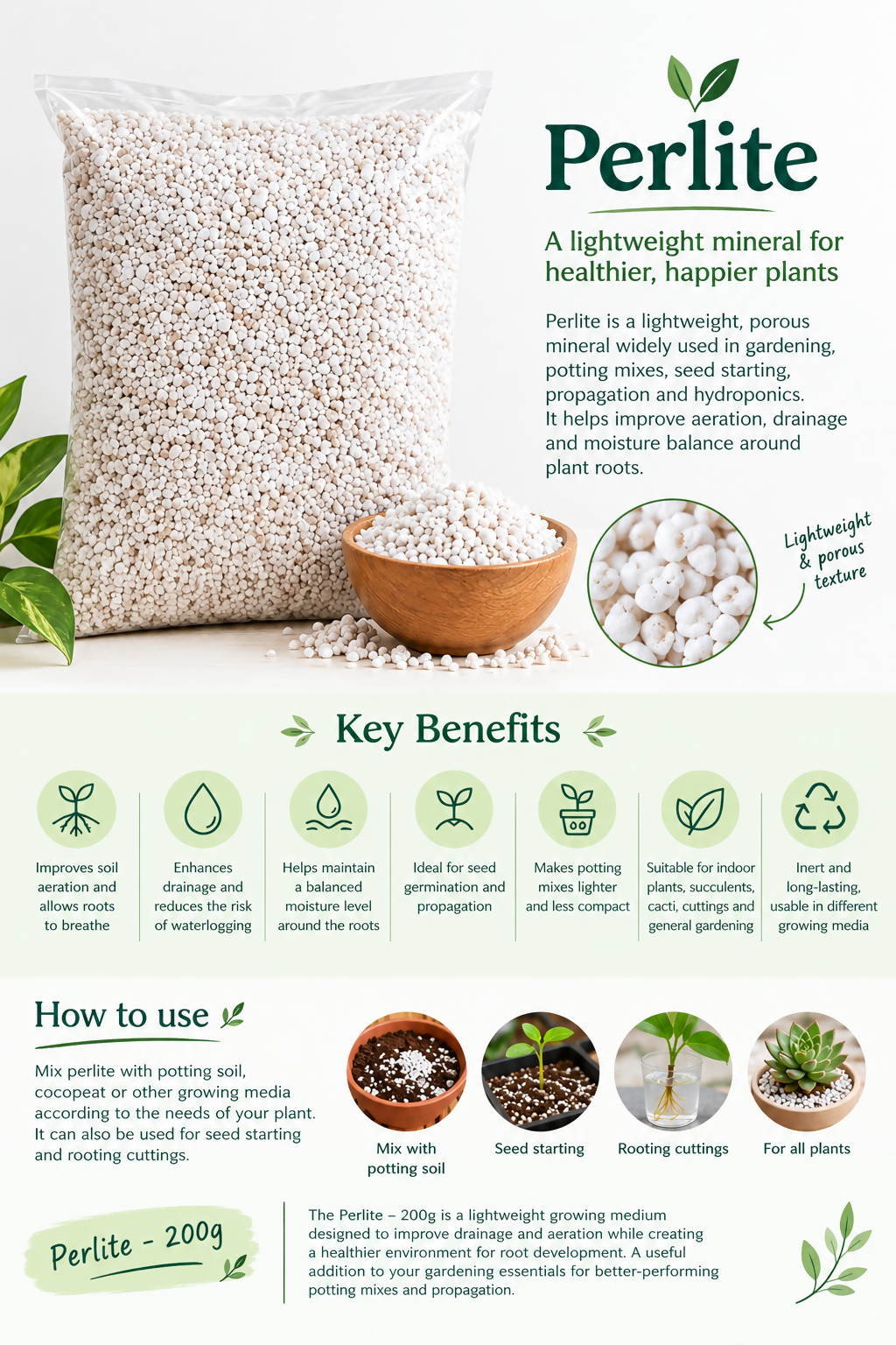 Perlite – Growing Medium & Soil Amendment - 200gm- The Lush Flora